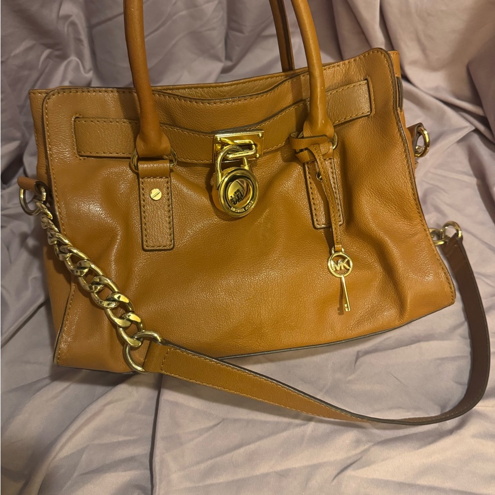 Michael Kors Brown Leather Satchel with Gold Accents (Authentic)